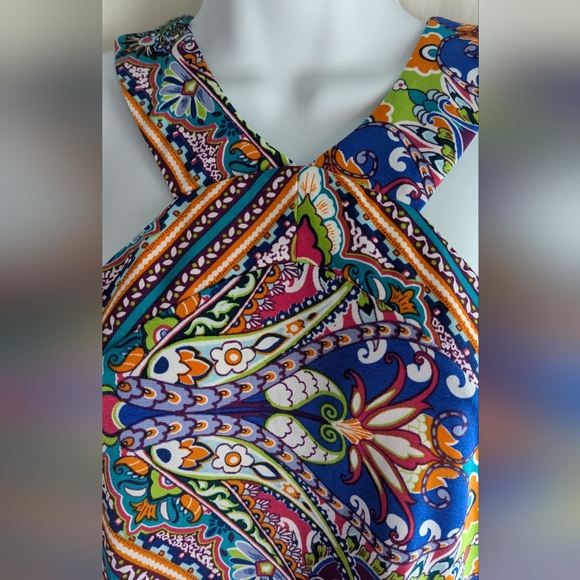 Festive Maxi Dress New Halter V-Neck Stretch 🌞 M Vacay Beach Party Colorful - Picture 5 of 17